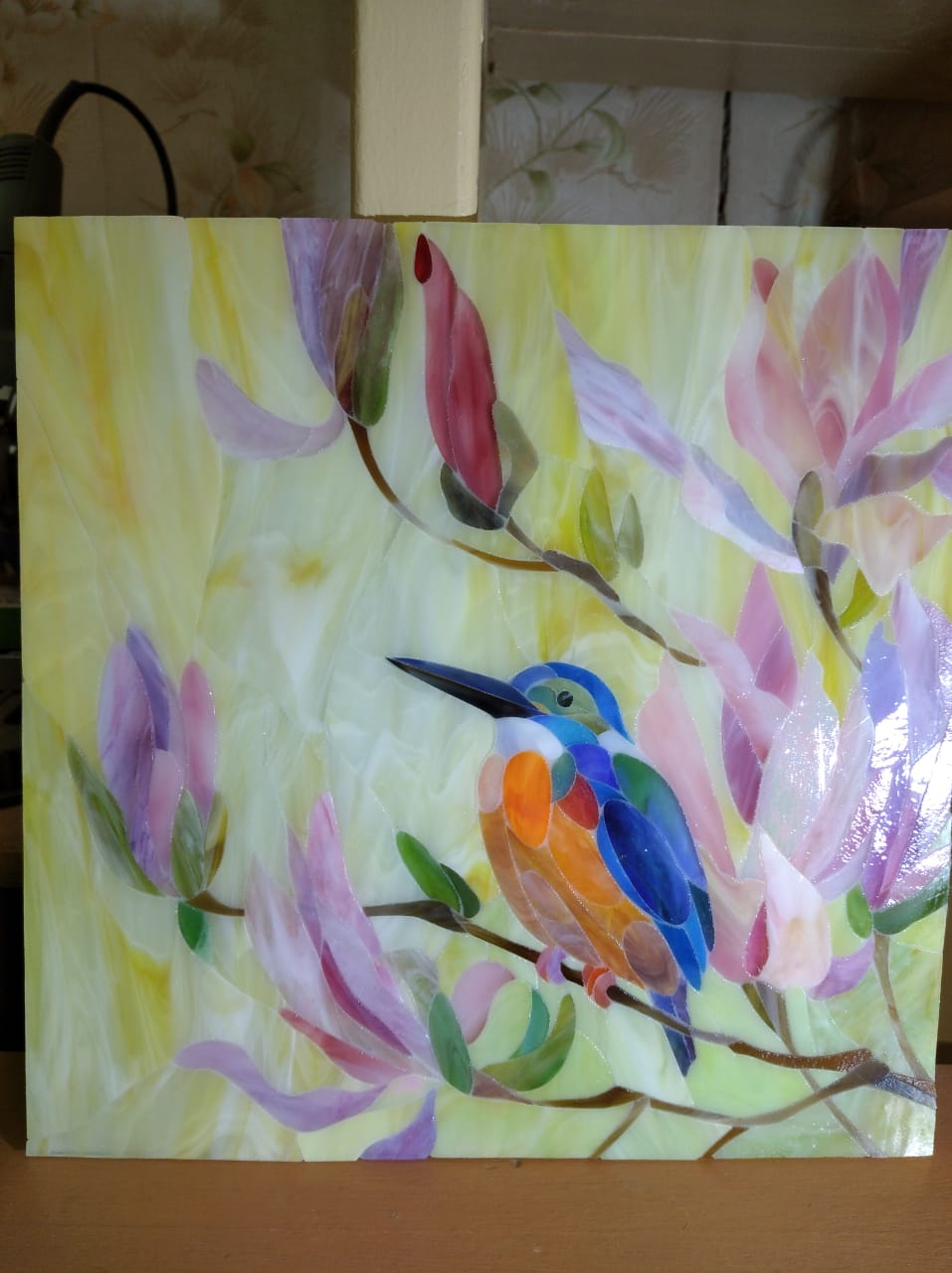 Витражное панно — Зимородок